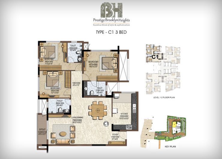 3BHK – C1 – Prestige Brooklyn Heights