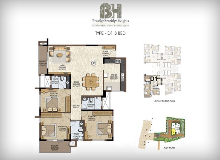 3BHK – D1 – Prestige Brooklyn Heights