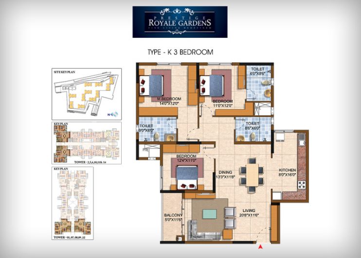 3BHK – K – Prestige Royale Gardens