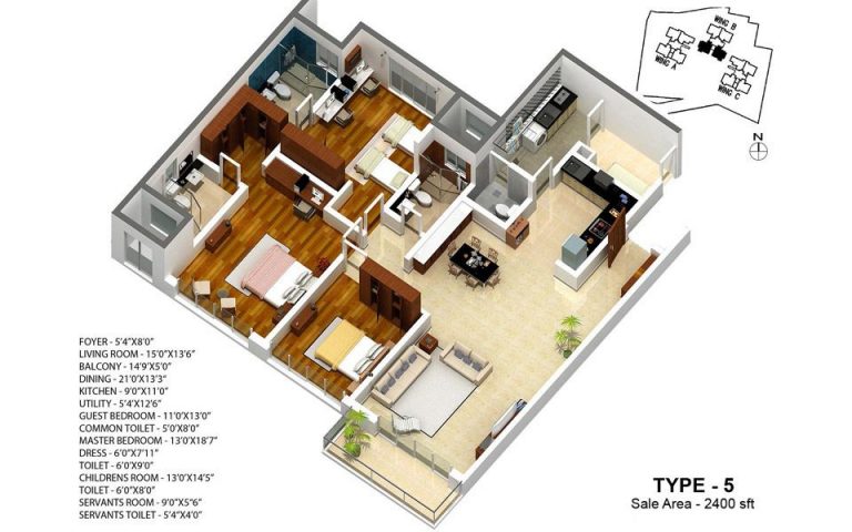 3 BHK – 2400 – Karle Zenith