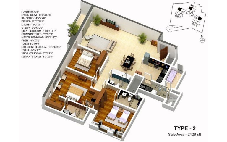 3 BHK – 2428 – Karle Zenith