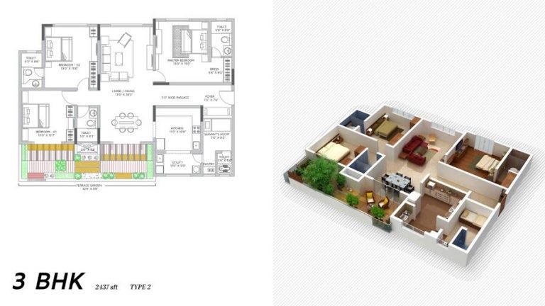 3BHK – 2437 – 2 – Vaishnavi Terraces