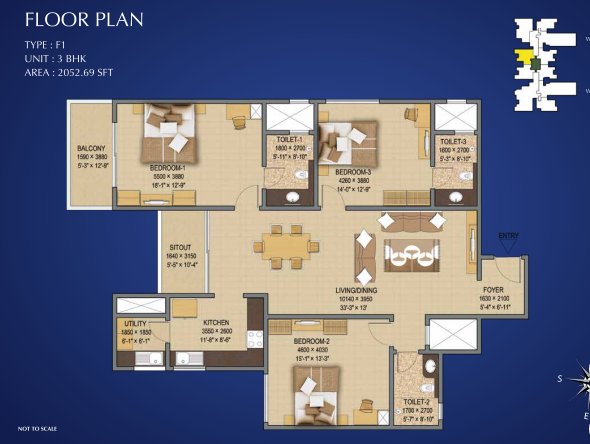 3BHK – 2052 – Sobha Indraprastha