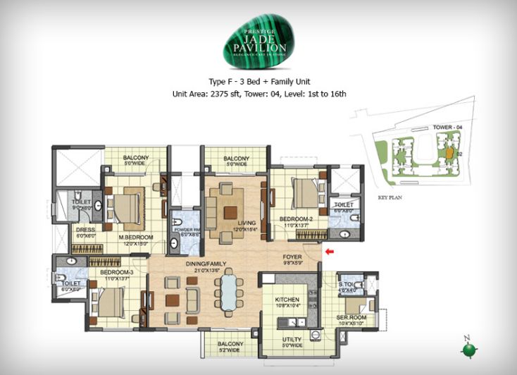 3BHK – 2375 – Prestige Jade Pavilion