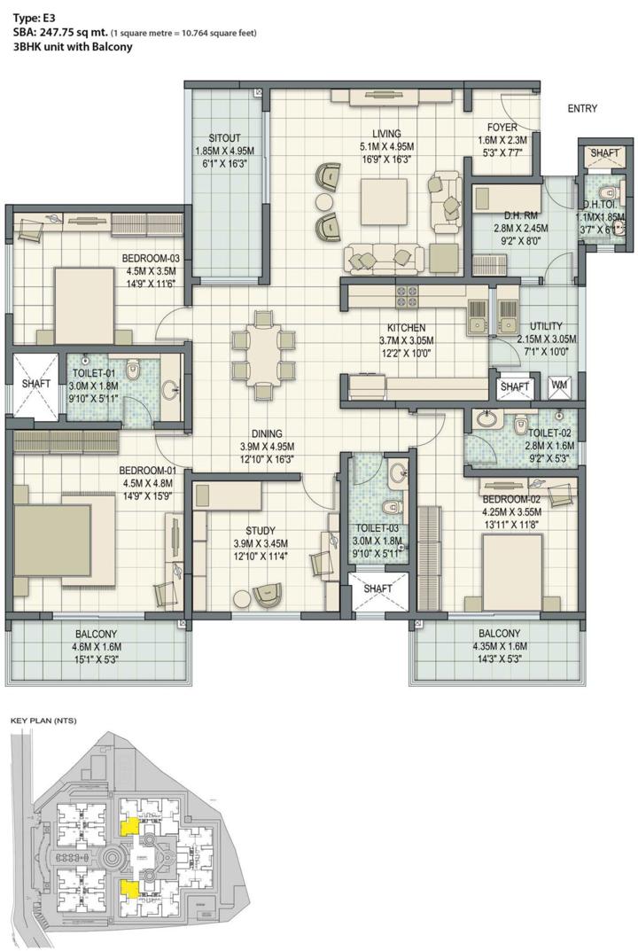 3BHK – E3 – Sobha Palladian