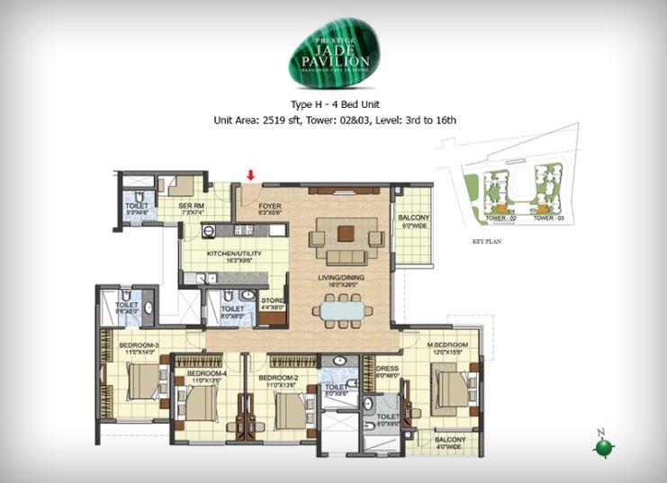 4BHK – 2519 – Prestige Jade Pavilion