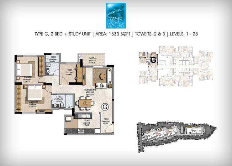 2.5BHK – 1333 – Prestige Misty Waters