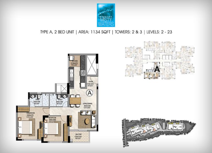 2BHK – 1134 – Prestige Misty Waters