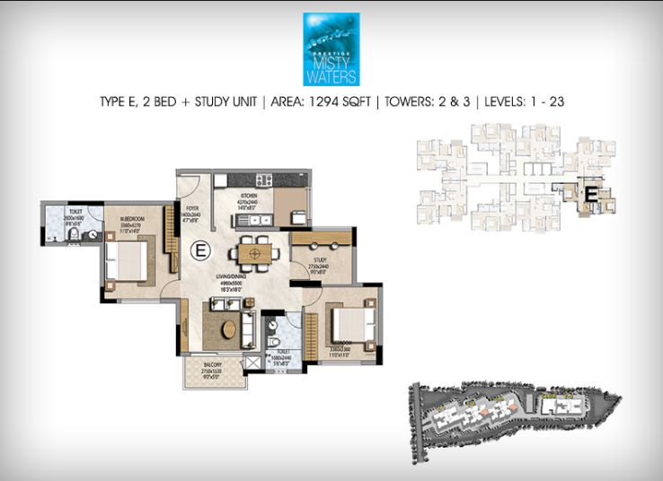 2BHK – 1294 – Prestige Misty Waters