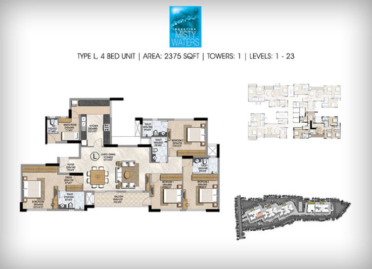 4BHK – 2375 – Prestige Misty Waters