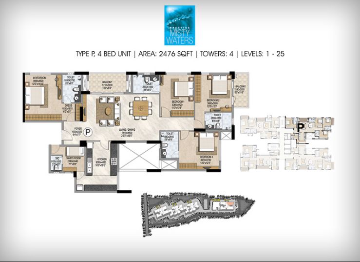4BHK – 2476 – Prestige Misty Waters