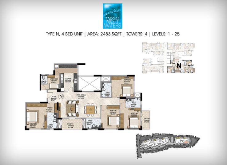 4BHK – 2483 – Prestige Misty Waters