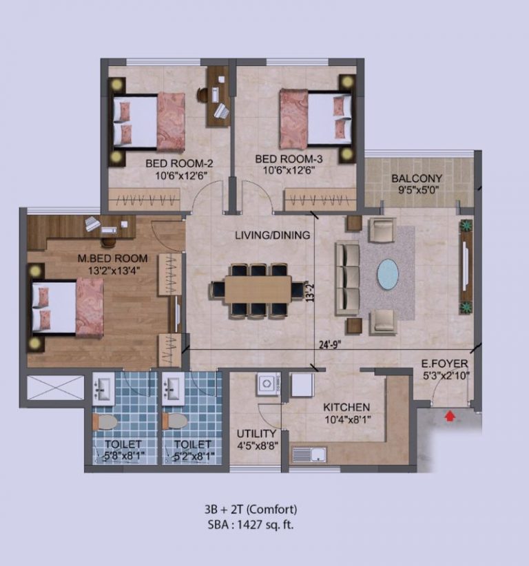 3BHK – 1427 – Purva Westend