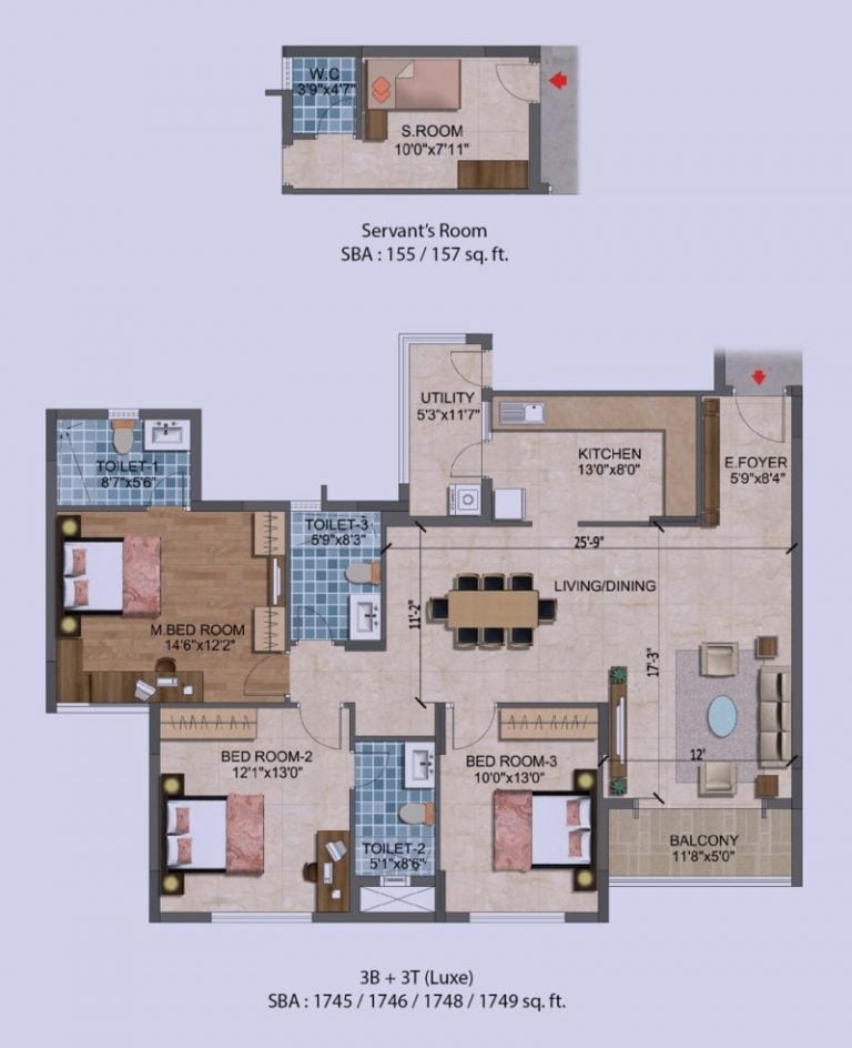 3BHK – 1749 – Purva Westend