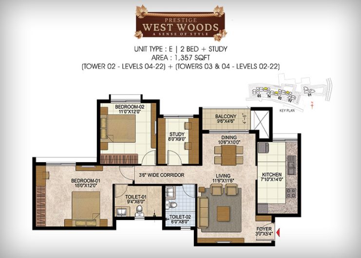 2BHK – 1357 – Prestige Westwoods