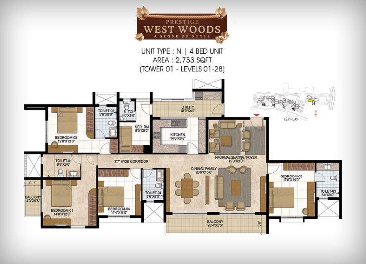 4BHK – 2733 – Prestige Westwoods