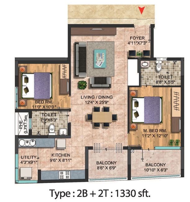 Koel 2 BHK 1330 Salarpuria Sattva Celesta
