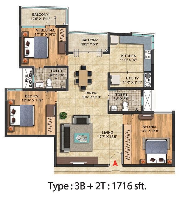 Koel 3 BHK 1716 Salarpuria Sattva Celesta