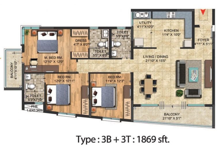 Koel 3 BHK 1869 Salarpuria Sattva Celesta