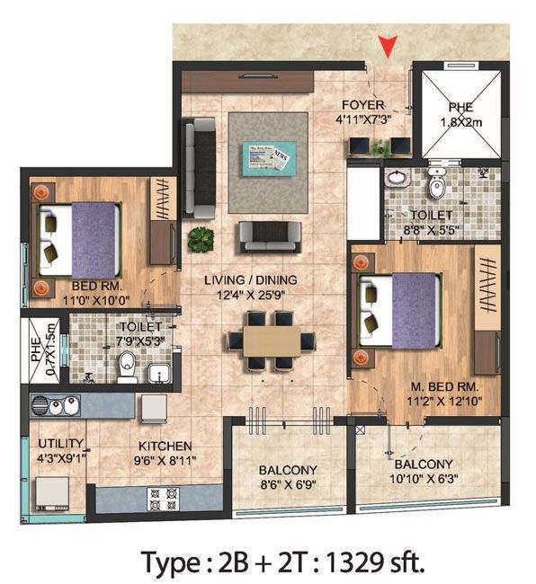 Pelican 2 BHK 1329 Salarpuria Sattva Celesta