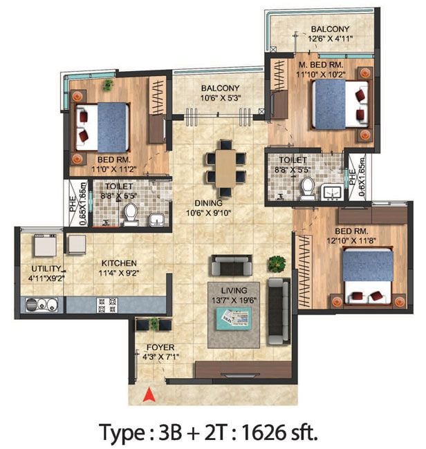 Pelican 3 BHK 1626 Salarpuria Sattva Celesta