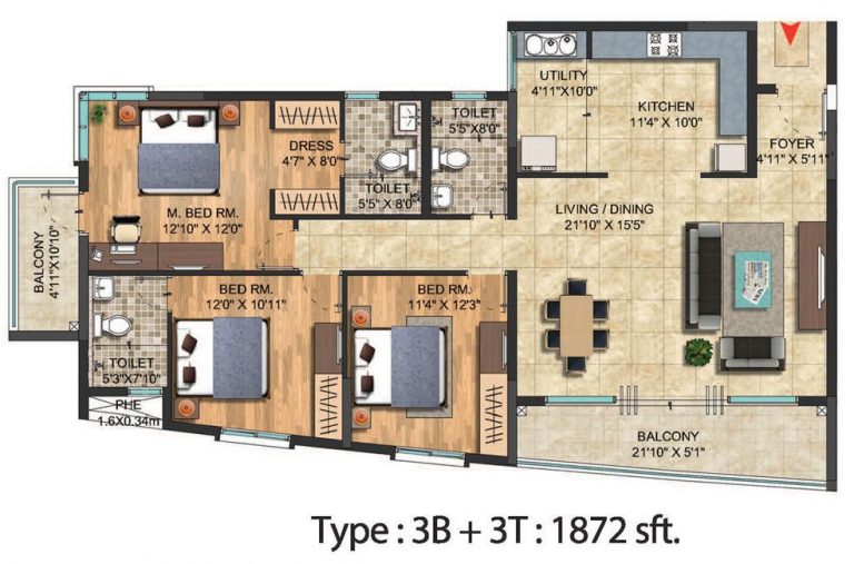 Pelican 3 BHK 1872 Salarpuria Sattva Celesta