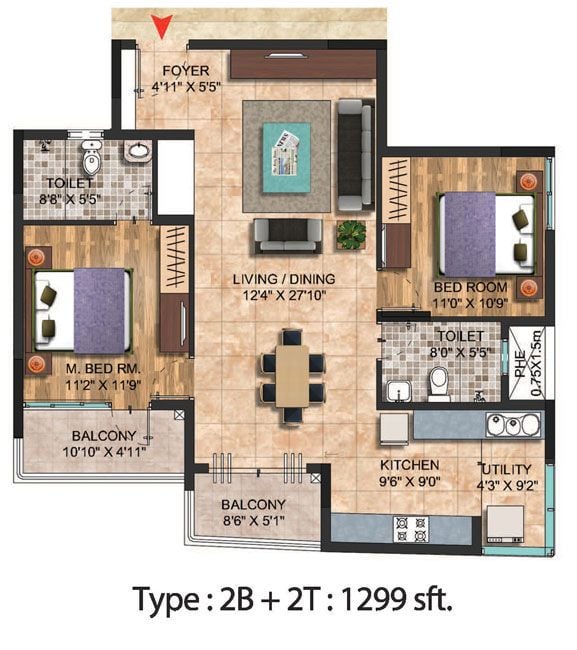 Robin 2 BHK 1299 Salarpuria Sattva Celesta