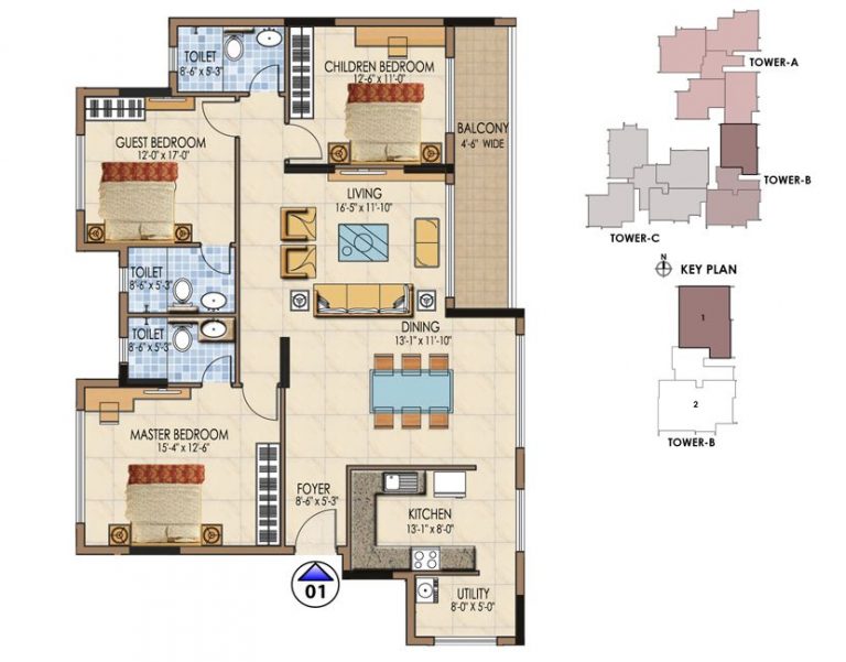 Falcon 3 BHK Type1 Salarpuria Sattva Aspire