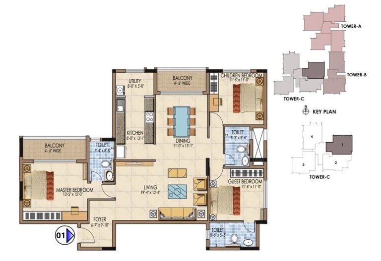 Mynah 3 BHK Type1 Salarpuria Sattva Aspire