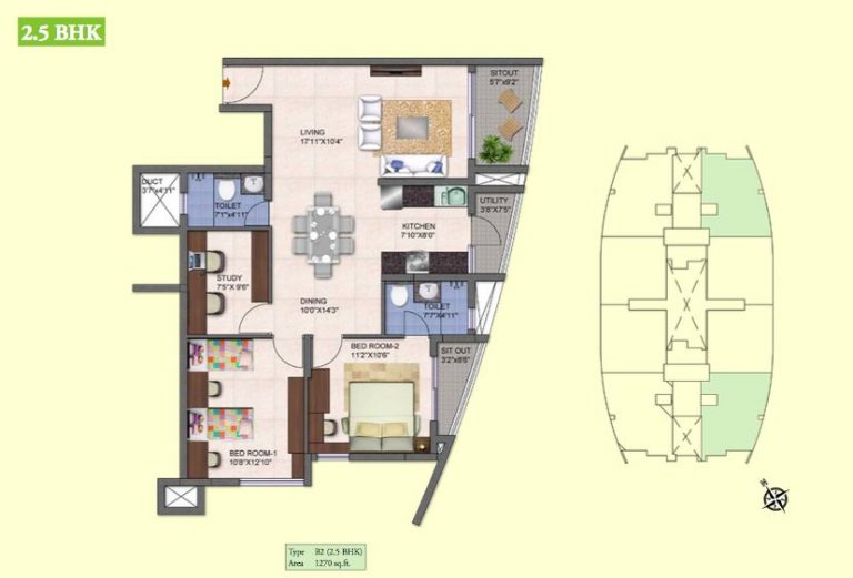 2.5 BHK – 1270 – Kolte Patil Mirabilis
