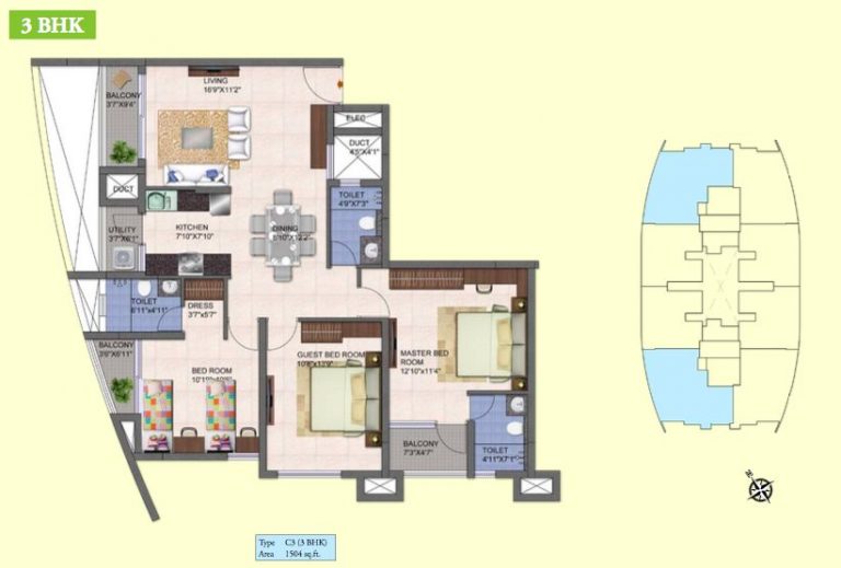 3 BHK – 1504 – Kolte Patil Mirabilis