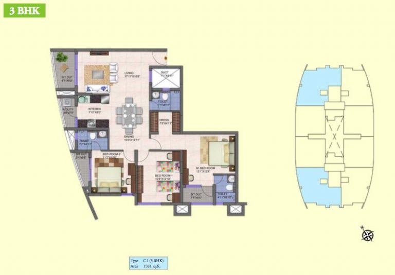 3 BHK – 1581 – Kolte Patil Mirabilis