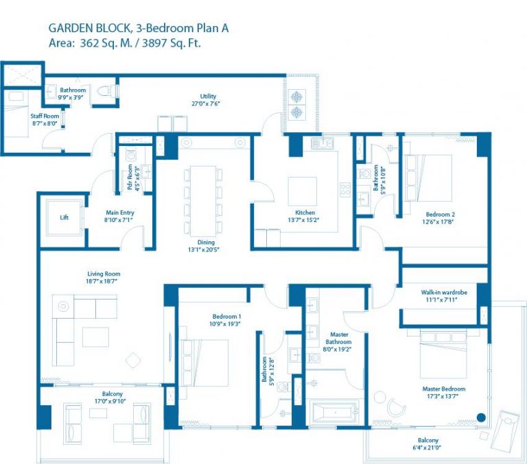 Garden Block – 3 BHK – 3897 – Embassy Lake Terraces