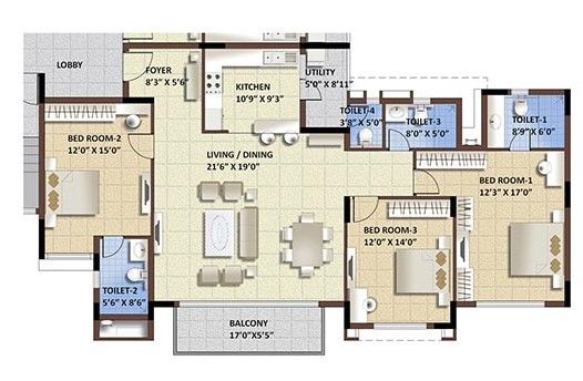 3BHK 1679 Purva Whitehall