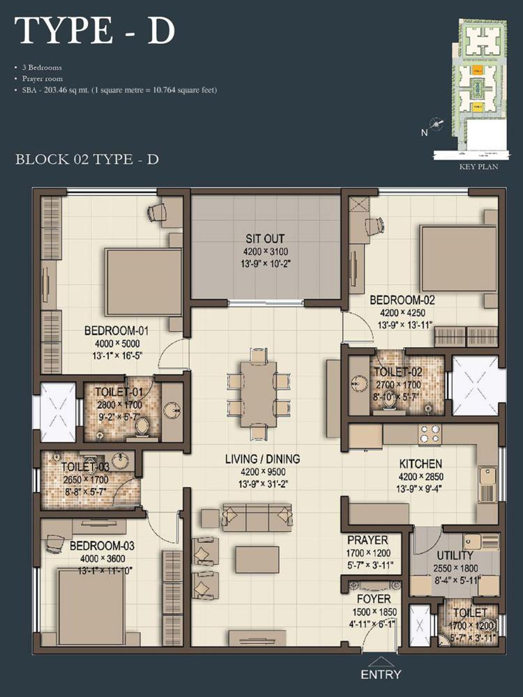 D – 3BHK – Sobha Morzaria Grandeur