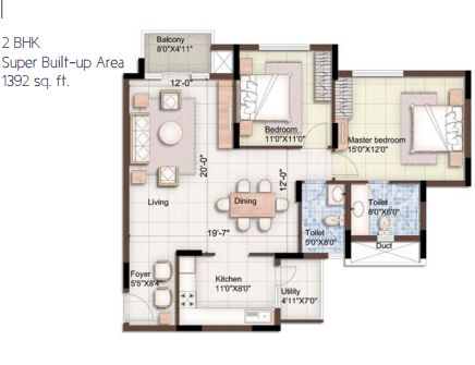 2BHK – 1392 – Purva 270