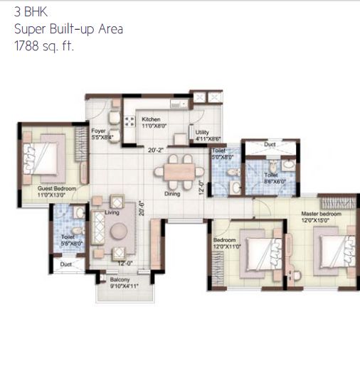 3BHK – 1788 – Purva 270