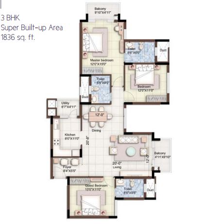 3BHK – 1836 – Purva 270