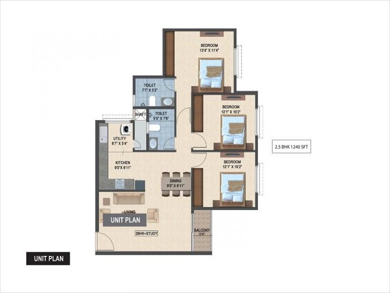 2.5 BHK 1240 Salarpuria Sattva Laurel Heights