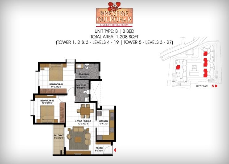 2BHK – 1208 – Prestige Gulmohar