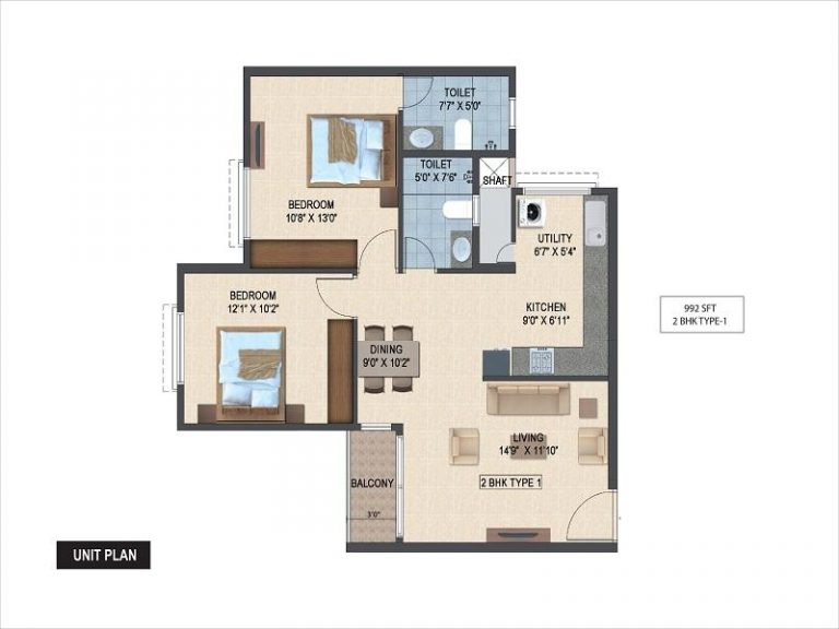 2BHK 992 Salarpuria Sattva Laurel Heights