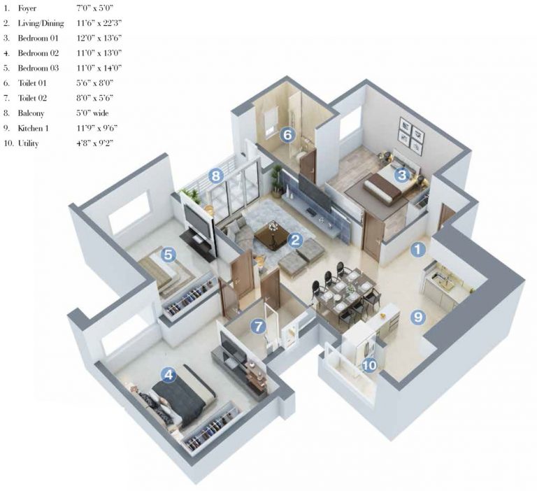 3 BHK 1564 Salarpuria Sattva Cadenza