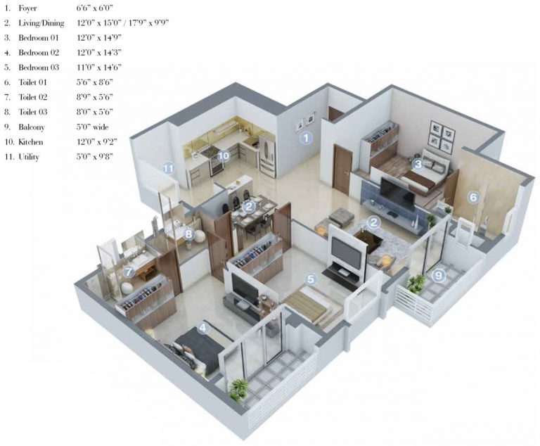 3 BHK 1850 Salarpuria Sattva Cadenza