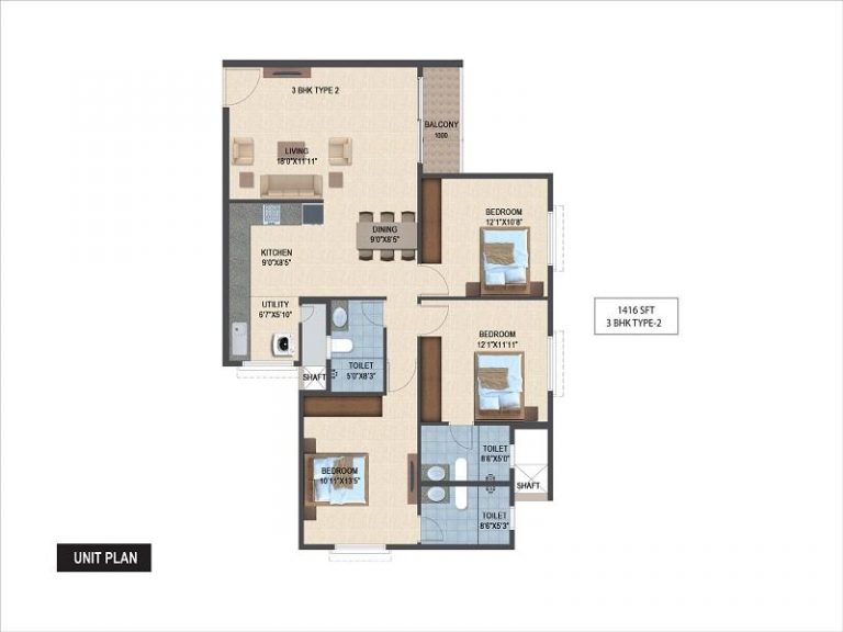 3BHK 1416 Salarpuria Sattva Laurel Heights