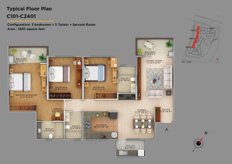 3BHK – 1830 – Vaswani Exquisite