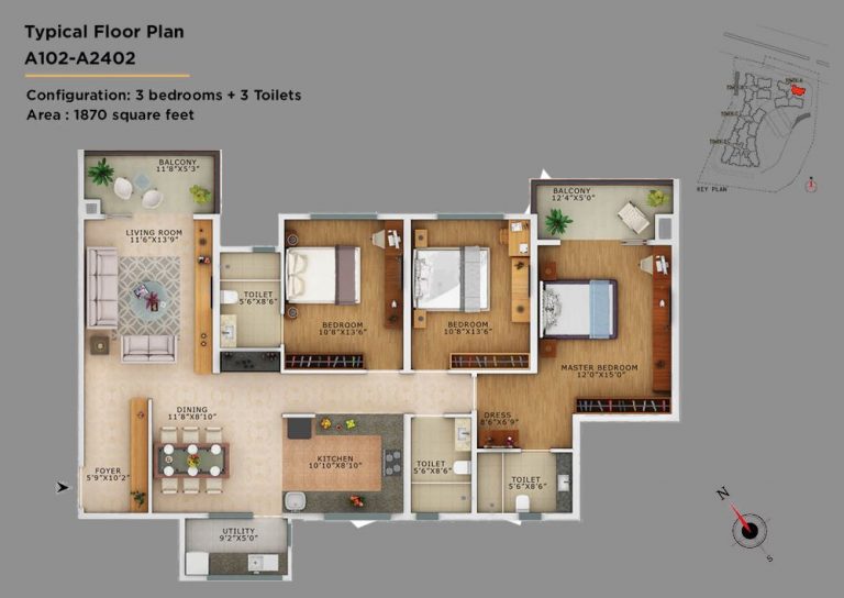 3BHK – 1870 – Vaswani Exquisite