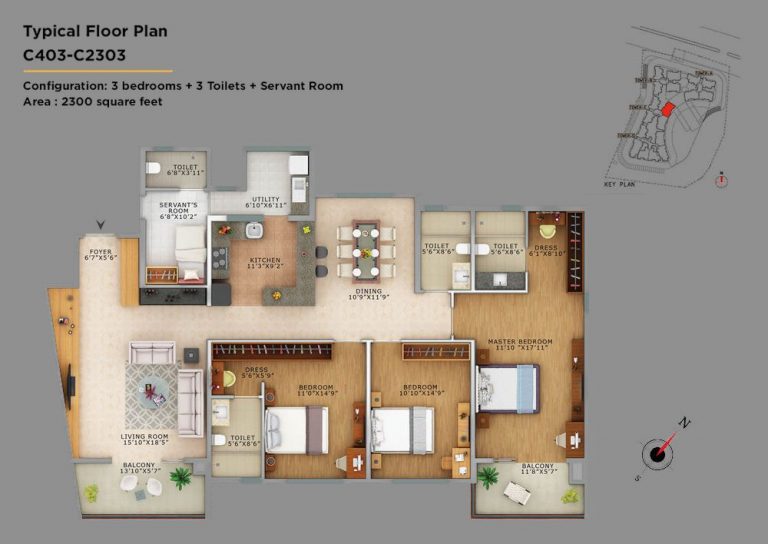 3BHK – 2300 – Vaswani Exquisite