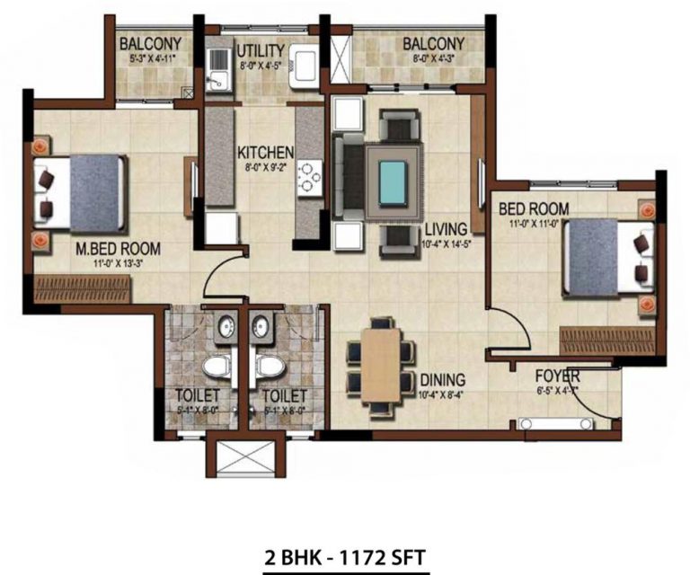 2BHK - 1172 Salarpuria Sattva East Crest