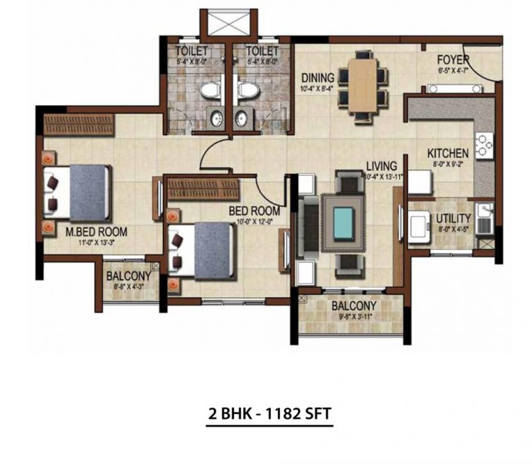 2BHK - 1182 Salarpuria Sattva East Crest