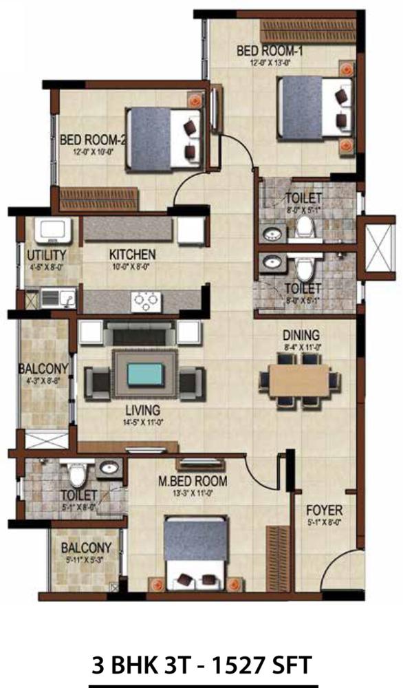 3BHK - 1527 - Salarpuria Sattva East Crest
